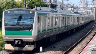 【ジョイント音最高！】E233系7000番台ﾊｴ129編成が各駅停車海老名行きとして新川崎駅を高速通過するシーン（253M）2024.9.17.13:26