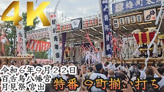 ４K撮影【復活！９町揃い打ち】２０２４年(令和６)年９月２２日　百舌鳥八幡宮月見祭　ふとん太鼓