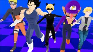 [MMD] Naruto, Vegeta, CatNoir, Waluigi and Adrien dancing Sentai Slender Legs