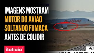 IMAGENS MOSTRAM MOTOR DO AVIÃO SOLTANDO FUMAÇA ANTES DE COLIDIR COM UMA BARREIRA E MATAR 179 PESSOAS