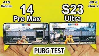 14 Pro Max vs S23 Ultra PUBG MOBILE TEST in 2023 - Snapdragon 8 Gen 2 vs A16 Bionic PUBG TEST