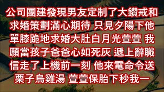 公司團建發現男友定制了大鑽戒和求婚策劃滿心期待 只見夕陽下他單膝跪地求婚大肚白月光萱萱 我願當孩子爸爸心如死灰 遞上辭職信走了上機前一刻 他來電命令送栗子烏雞湯 萱萱保胎下秒我一句話他瘋了