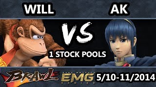 GOML - Will (Donkey Kong) Vs. AK (Marth, Olimar) SSBB 1 Stock Pools - Super Smash Bros. Brawl