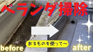 【ベランダ掃除】長年の黒ずみ、苔をアレでキレイにしていきます！！