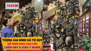 Tượng gia đình Gà Tứ Quý gỗ Mun hoa | Kích thước khủng, độc lạ và hiếm có trên thị trường