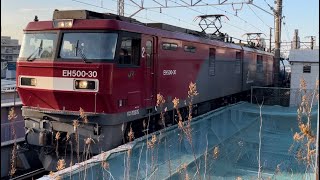 【ジョイント音最高！】JR貨物EH500形30号機＋タキ18B（両）が尻手駅を通過するシーン（臨8072レ・仙貨A115・石油返空）2024.2.8