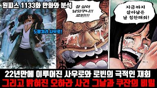 [원피스 1133화 만화와 분석] 22년 만에 이루어진 사우로와 로빈의 극적인 재회 그리고 공개된 오하라 사건 그날과 쿠잔의 비밀