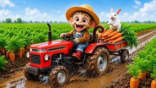 Bibi The Monkey Harvests Carrots And Rescues An Adorable Bunny | Monkeys Harvesting