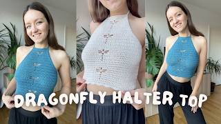 CROCHET HALTER TOP w/ dragonfly pattern 🪲 | beginner-friendly crochet tutorial