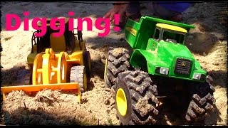 Outdoor Digging Play With Monster Dump Truck Toys! | CAT Front End Loader in Action | JackJackPlays