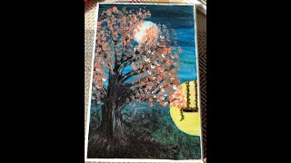 Cherry Blossom under Moonlight | Acrylic Painting