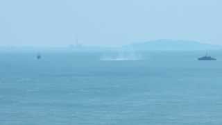 関門海峡（早鞆瀬戸地区）不発機雷を海上自衛隊が爆破処理（長府沖）