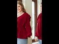 plus size ruffle trim v neck button front long sleeve blouse peoplesfashion