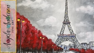 Easy Eiffel Tower Acrylic Painting | Impressionist Beginner Paris Art Cityscape | Angelooney