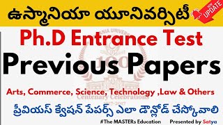 OSMANIA UNIVERSITY PHD ENTRANCE PREVIOUS QUESTION PAPERS OU PHD EXAM PAPER PDF SATYA