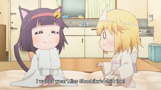 Shachiku-san wa Youjo Yuurei ni Iyasaretai ! Myako and Yuurei-chan quarrel over the shirt