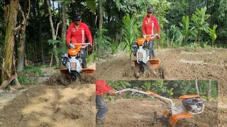 preparing the soil for the vegetables stihl 710 power tiller .