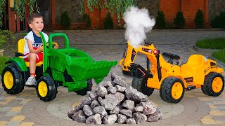 Funny Tema ride on Excavator Unboxing and Assembling Power Wheels Cartoon Tractor