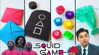 DIY ALL GAMES OF SQUIDGAME | Best paper toys | How to make paper ddakji , flying stone , Gongi ,Jegi