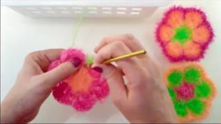 Crochet African Flower Dish Scrubby Using Sparkle Scrubby Yarn