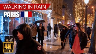 Paris Avenue des Champs-Elysees Walking in Rain | Christmas 2022
