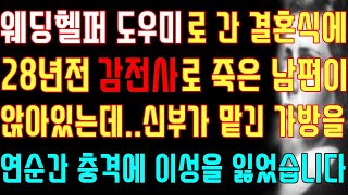 [반전 실화사연] 웨딩헬퍼 도우미로 간 결혼식에 28년 전 감전사로 죽은 남편이 앉아있는데 신부가 맡긴 가방을 연 순간 충격에 이성을 잃었습니다/신청사연/사연낭독/라디오드라마/실제