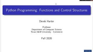 CSci 574 Machine Learning : U01-1 Python Programming, Functions and Control Structures