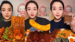 Eating :Fried skewer 🍡🍢 pork skin roll 🥐 salmon eel turkey noodles 🍜#food #mukbang #yummu #delicious