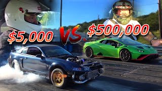 Can our Junkyard Twin Turbo Mustang Beat a Lamborghini Huracan STO? BUILT vs Bought!