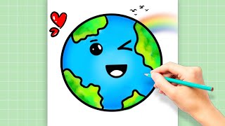 how to draw cute earth for kids🌎 || environment day drawing