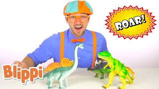 ROAR! Let's Play With Dinosaurs | Blippi | Learn About Dinosaur Names For Kids | Funny Video & Song