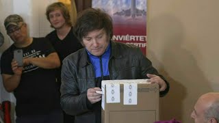 Argentina presidential election: Libertarian candidate Javier Milei votes | AFP