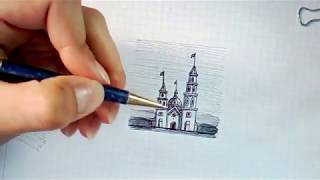 Como dibujar una iglesia miniatura sencilla.