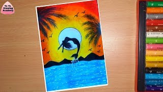 Mermaid Drawing for beginners with Oil Pastels - step by step