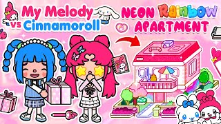 Cute Neon Rainbow Apartment 😍 Cinnamoroll vs My melody 😱 Toca Boca House Ideas | Toca Life World