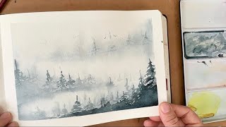 Watercolor Journal Day 59 (Misty Forest in Payne's Grey)