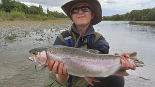 Fly fishing on the Ngauroro river, 5th Jan 25. Lachlan caught a nice 6 pound  Rainbow trout.