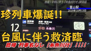 北陸新幹線不通【珍行先爆誕!!乗車編】異例!!｢列車名無し 糸魚川行｣ 台風19号翌日の救済臨 W7系 富山⇔糸魚川を往復してみた 2019.10.13