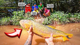 PESQUEI UM DOURADO GIGANTE NO RIOZINHO DO ACAMPAMENTO 🏕️ 🎣!!!