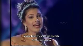 Miss World 1999 Yukta Mookhey's Last Speech  #shorts