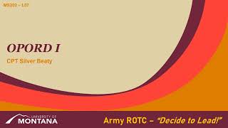 Operations Order (OPORD) I - MSL202 Lesson 07 - ROTC