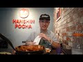 first time at a pocha korean comfort food spicy chicken feet cheesy bbq pork rice balls