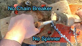 Chainsaw chain maintenance - How to repair broken chain tooth, joint without spinner, chain breaker