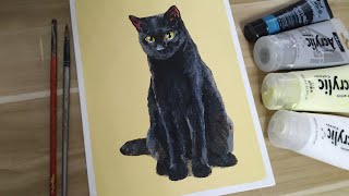 Acrylic painting /A black cat/Easy painting Tutorial #79