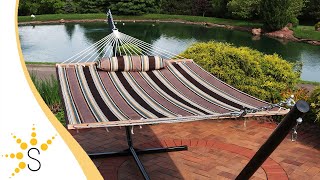 Sunnydaze 2-Person Quilted Fabric Hammock with Detachable Pillow - Sandy Beach-DL-BTFHB