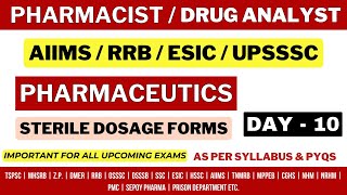 PHARMACEUTICS MCQS / AIIMS PHARMACIST EXAM PREPARATION / RRB PHARMACIST / UPSSSC DRUG ANALYST EXAM