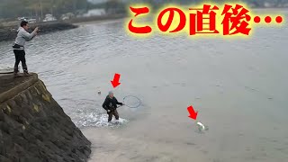 目の前に来た魚に兄が取った意外な行動…