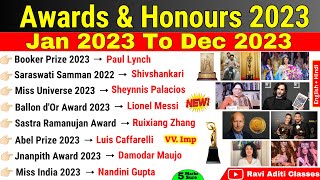 Awards and Honours 2023 Current Affairs | पुरस्कार एवं सम्मान 2023 | Jan to Dec 2023 Awards Puraskar