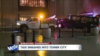 Taxi van smashes into front doors of Tower City overnight