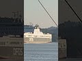 the big dfds ferry in the background and the mast ropes of 130 year old tall ship johanna in front